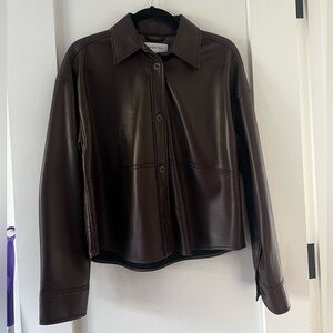 NWOT babaton leather shirt/jacket size small - chocolate brown